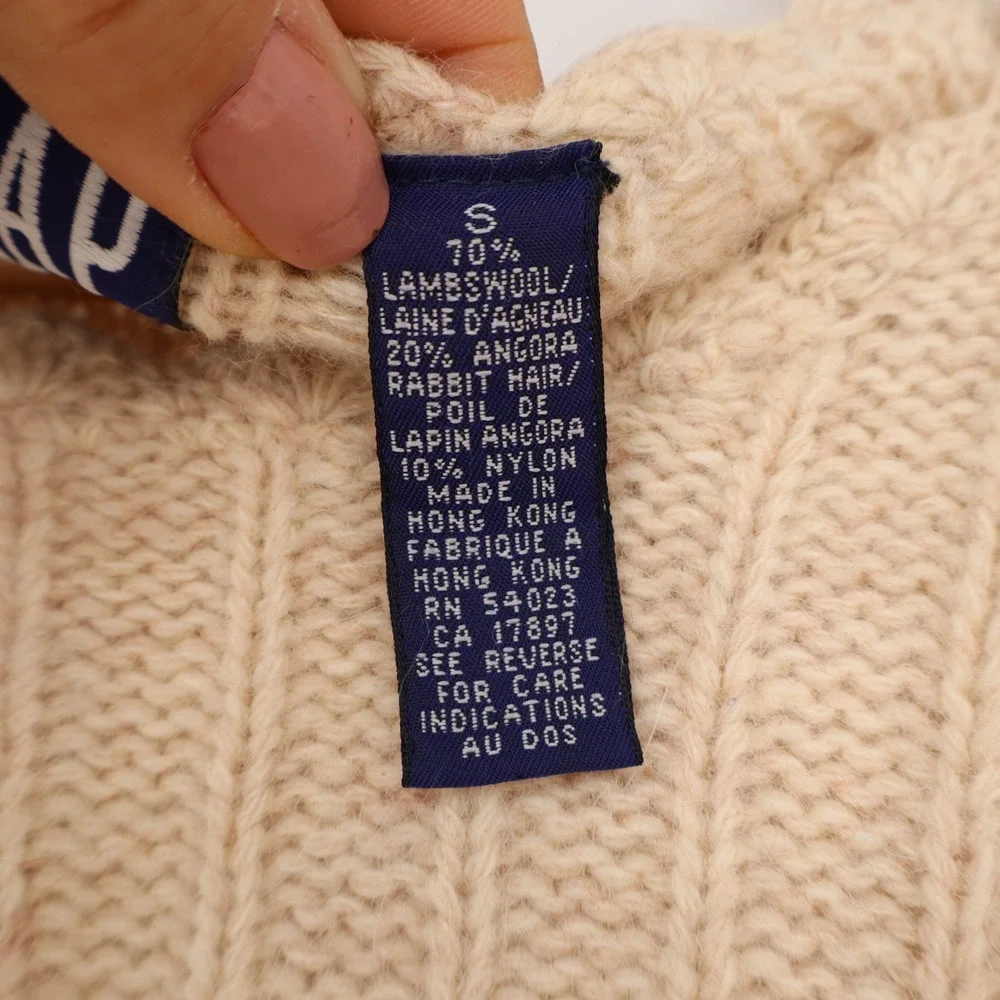 Vintage Gap Lambswool Angora Blend Sweater Cream Cable Knit Scalloped Neck S - Picture 3 of 5